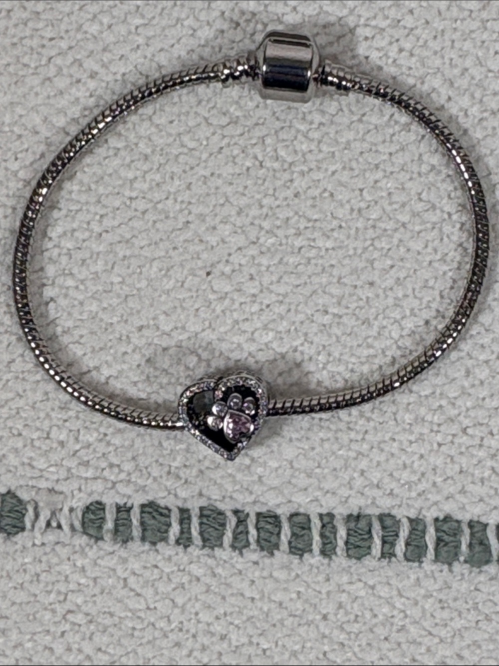 Othr Silver Heart Paw Charm Bracelet with Pink Stones